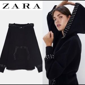 ZARA Hooded Knit SweatShirt w/ Appliqué Studs Art